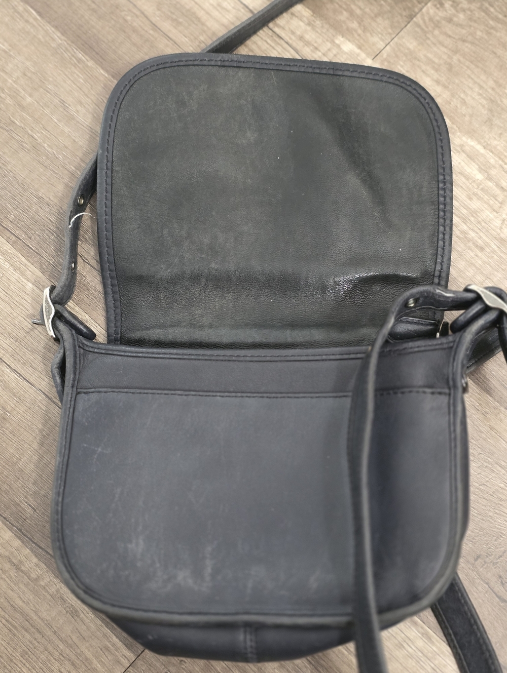 Vintage 90s COACH LUNE SADDLE BAG mini Classic Black Leather Crossbody Y2K - Picture 11 of 16